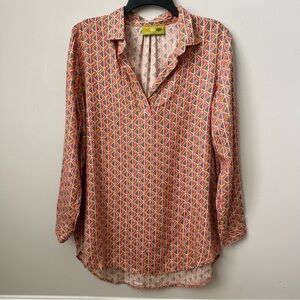 Rock Flower Paper Faye Twill Poet Tunic Top Gray Pink Orange Split Neck Sz S